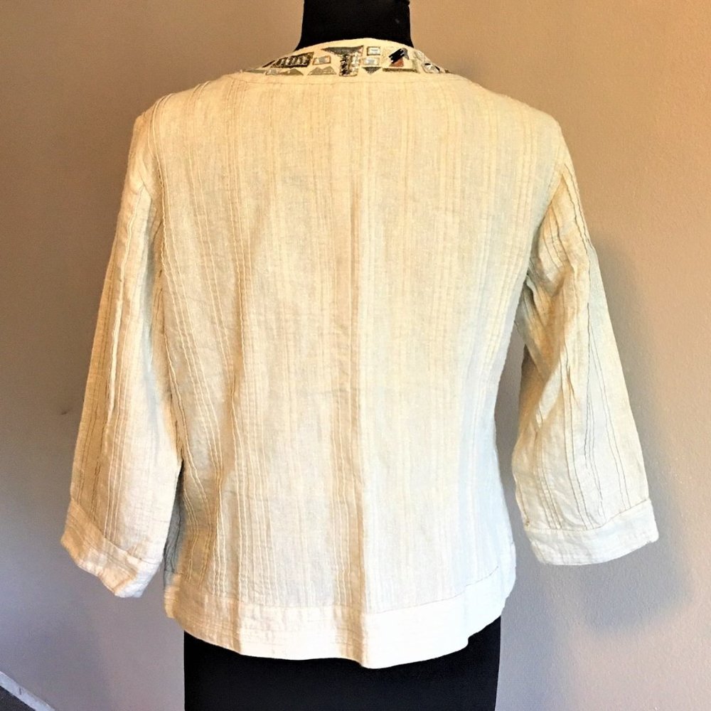 CHICO'S Tan Linen Jacket Top with Embellishments - Picture 7 of 12